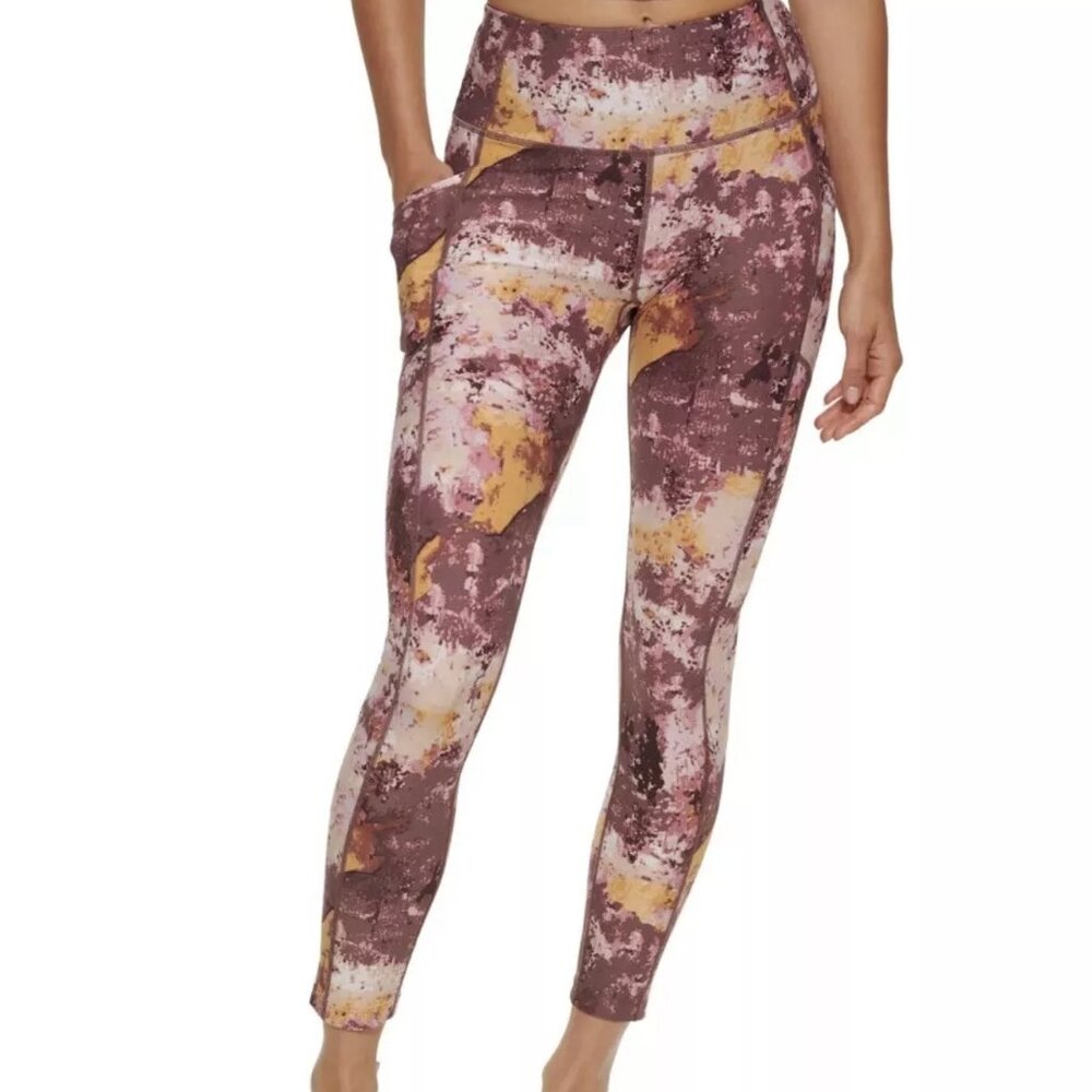 Calvin Klein Performance 289915 Printed High-Waist Leggings Size S Pink Green